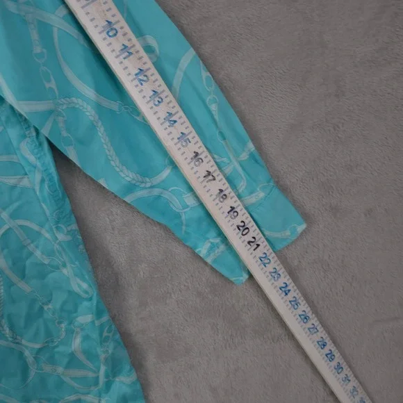 Lauren Ralph Lauren Button Up Shirt Dress Long Sleeve Top Crest Geometric Large - Picture 14 of 15